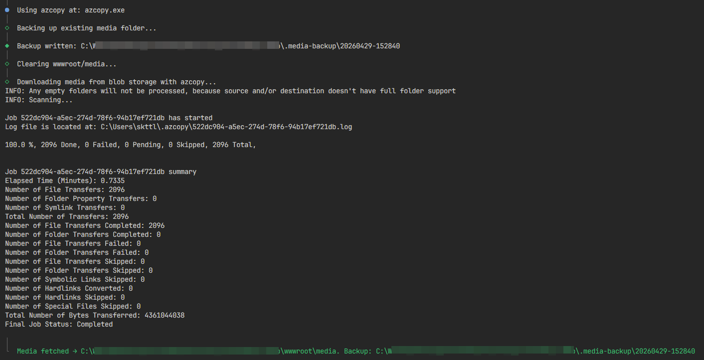 umbraco-cloud-fetch-media running azcopy to pull the media folder into wwwroot/media